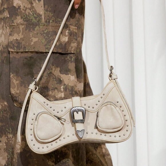 Apricot Women's country western Boho Shoulder Rhinestone Decoration Bag - Picture 7 of 8